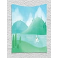 thumbnail image 1 of Swans Tapestry, Beautiful River on Foothill Spring Time Pastoral Nature Landscape, Wall Hanging for Bedroom Living Room Dorm Decor, 60"W X 80"L, Seafoam Pale Blue Sea Green, by Ambesonne, 1 of 2