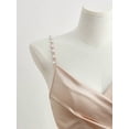 thumbnail image 6 of Champagne Satin Bodycon Dress With Pearl-Embellished Spaghetti Straps, Crossover Neckline, Ruched Waist And Side Slit, 6 of 6