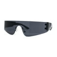 thumbnail image 2 of Retro Oversize Narrow Curved Shield Color Mirror Wrap Sport Sunglasses All Black, 2 of 4