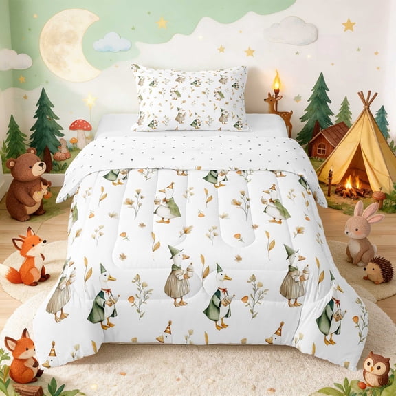 Erosebridal Duck Twin Comforter Sets for Girls, Autumn Floral Bedding Set, Reversible 2pcs 1 Comforter and 1 Pillowcase