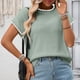 thumbnail image 5 of Tejiojio Women's Ribbed Knit Top Ruffled Trim Round Neck Short Sleeve Casual Summer Blouse, 5 of 8