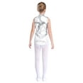 thumbnail image 2 of TSSOE Kids Girls Gymnastics Leotards Bodysuits Metallic Sleeveless Stand Collar Tassels Zipper Back Jumpsuits Silver 10, 2 of 5