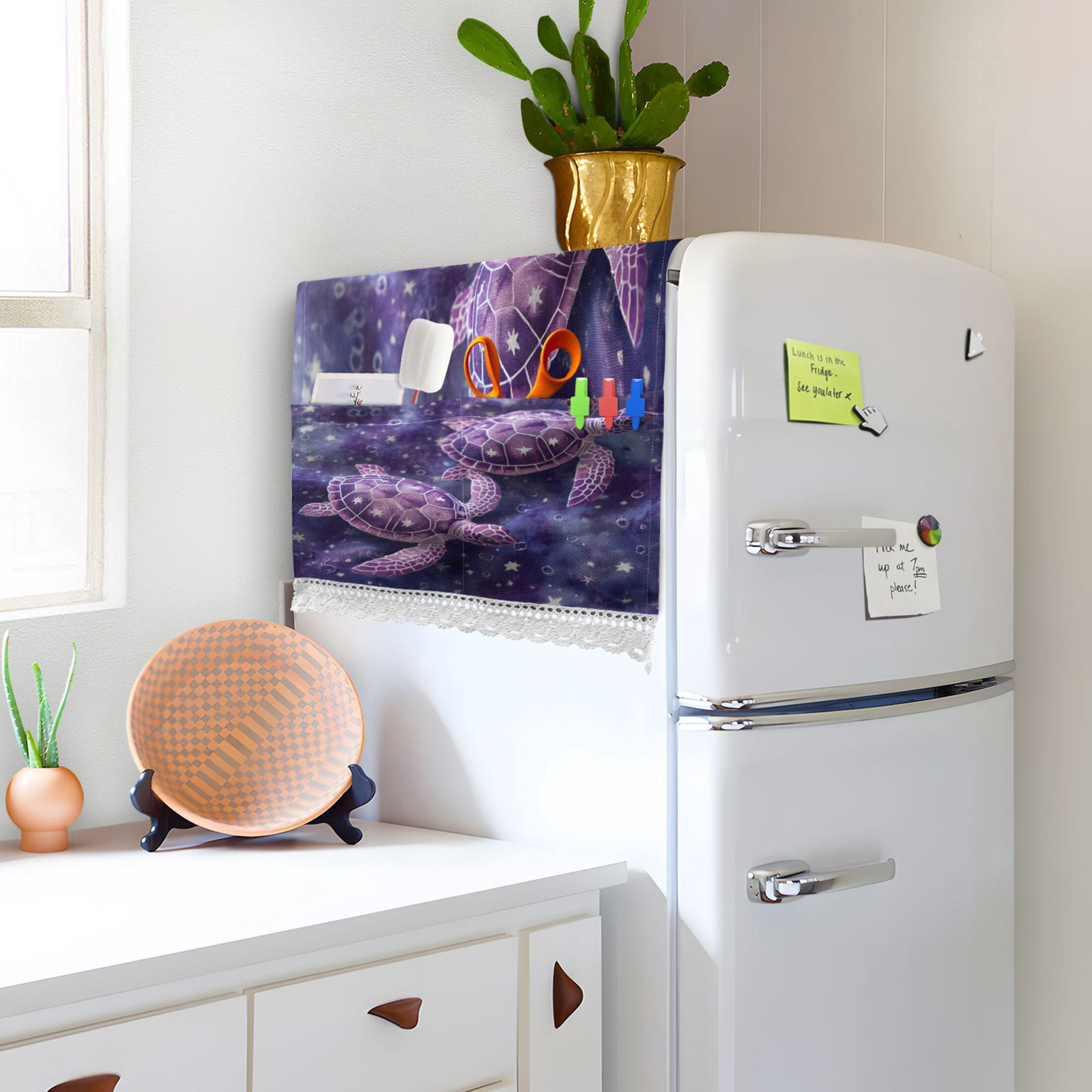 Wobogo Purple Sea Turtles Washing Machine Cover Dustproof Washer Dryer Cover Waterproof Laundry Room Decorative Protector