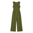 thumbnail image 4 of Jumpsuits for Women Cotton Sleeveless V Neck High Waist Slimming Jumpsuit Casual Fashionable Solid Color Loose Wide Leg Romper Jumpsuit with Pocket, 4 of 7