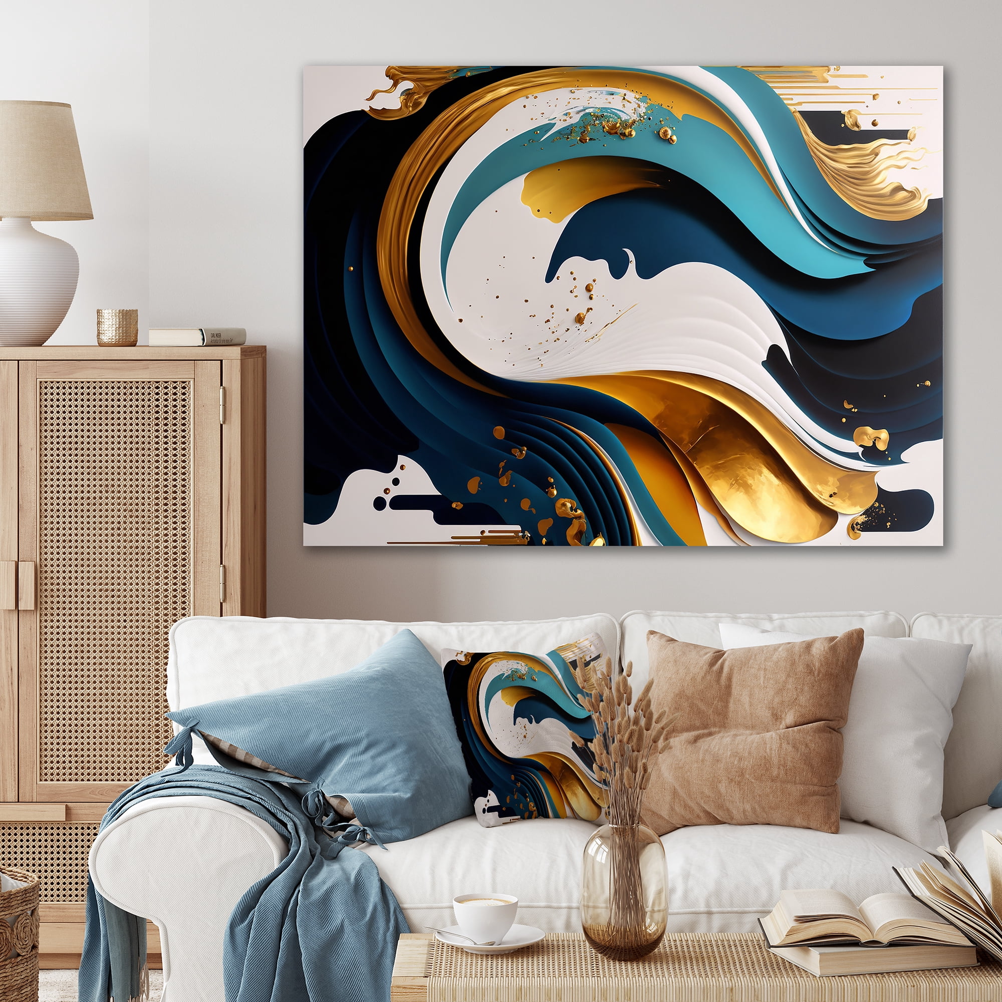 Designart Blue And Gold Modern Art Abstract Painting I Canvas Wall Art