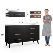Aiho Modern 6-Drawer Dresser, Wooden Chest with Cut-Out Handles, Wide Double Black Drawers for Bedroom, Living Room, Entryway