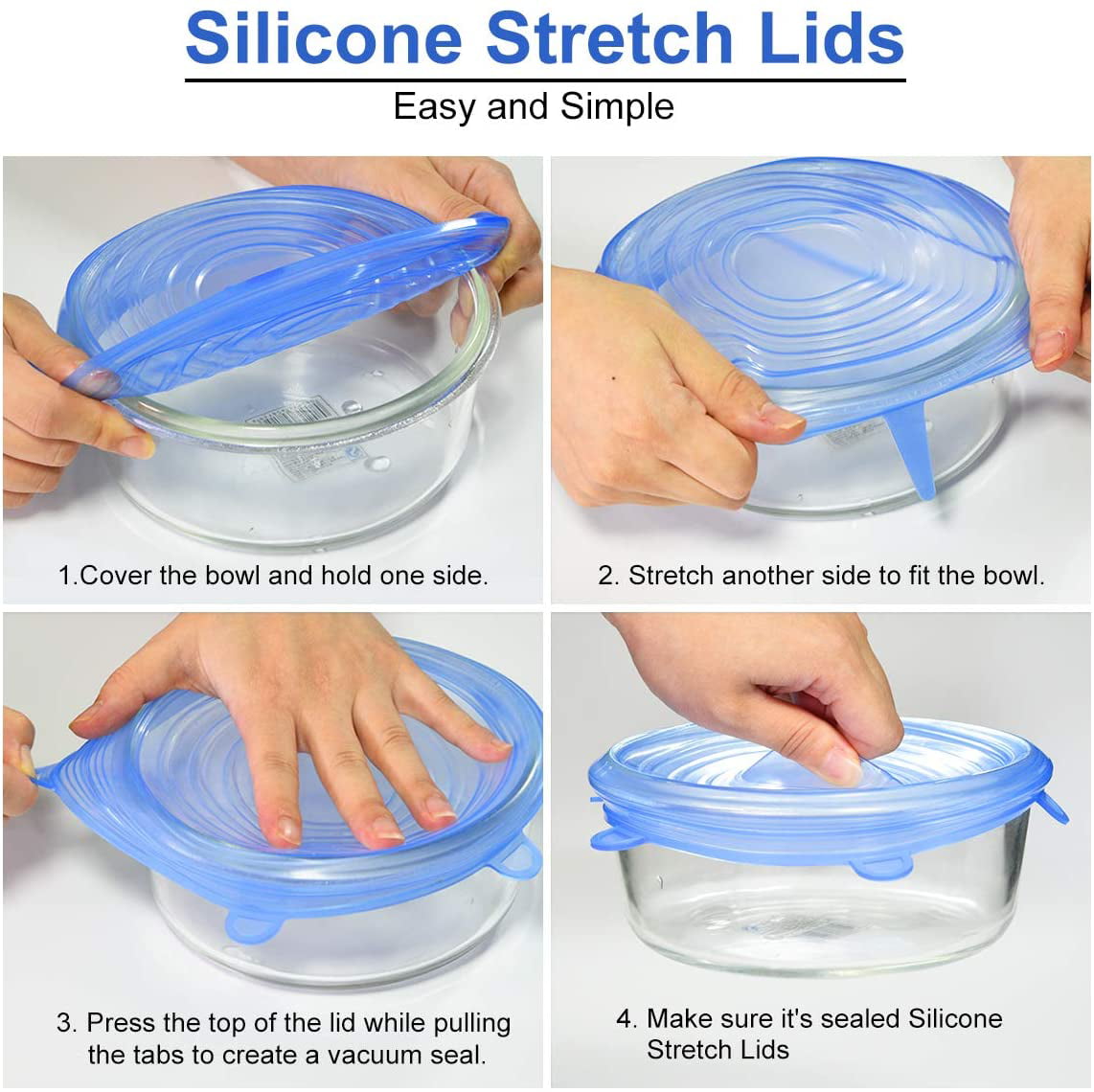 12 PCS Stretchy Silicone Lid Reusable elástico Silicone Lids Silicone 6 en Various Sizes Silicone Stretch Lids fuerte Healthy and Airtight Silicone Lid for Bowls 