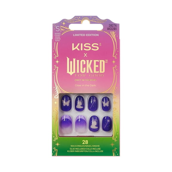 KISS X WICKED: FOR GOOD Press On Nails, ‘Glow With Glinda’, Purple, Short Oval, 28 Count