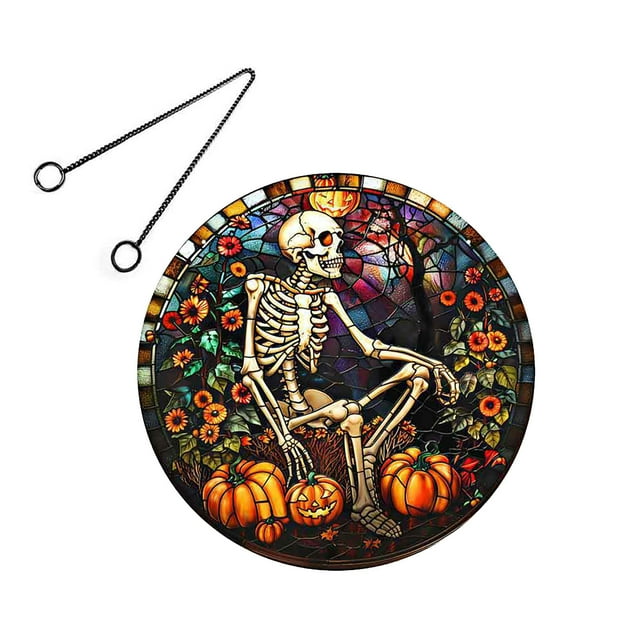 Birdeem Acrylic Hanging Sign Hallowen Luminous Skull Hanging Sign Decoration