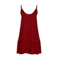 thumbnail image 5 of Wycnly Womens Dresses Beach Casual Sexy Loose Flowy Ruffle Hem Adjustable Spaghetti Strap Dresses Summer Solid V-Neck Sleeveless Formal Mini Dress Red XL, 5 of 5