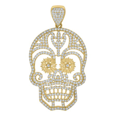 Auriga 10K Yellow Gold Cubic Zirconia Skull Charm Pendant for Men
