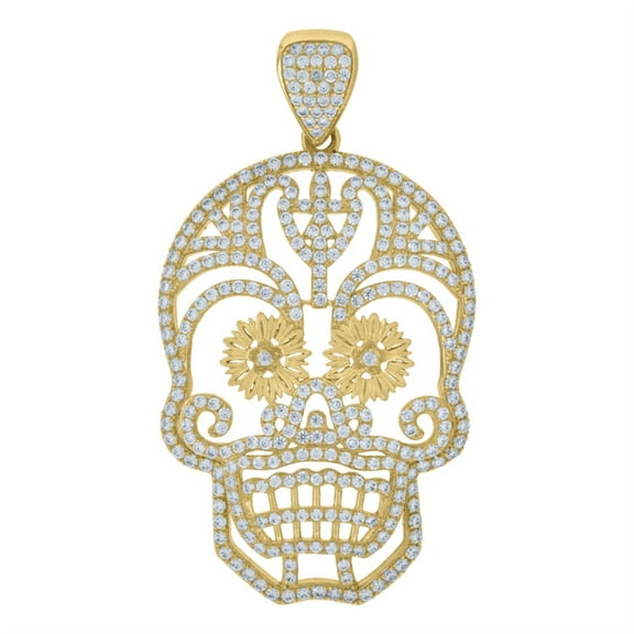 Auriga 10K Yellow Gold Cubic Zirconia Skull Charm Pendant for Men
