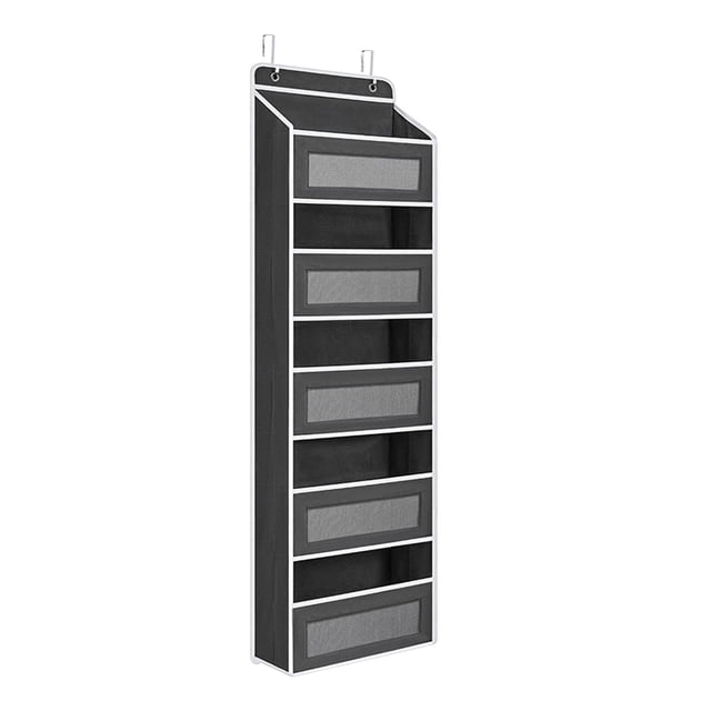Organizador de almacenamiento para sobre la puerta con 5 bolsillos grandes y estantes colgantes detrás de la puerta. Negro