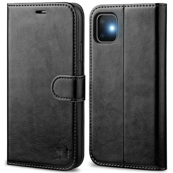 Leather Wallet Magnetic Flip Case with Strap and Picture Slot (Black) Cover For iPhone 8 Plus