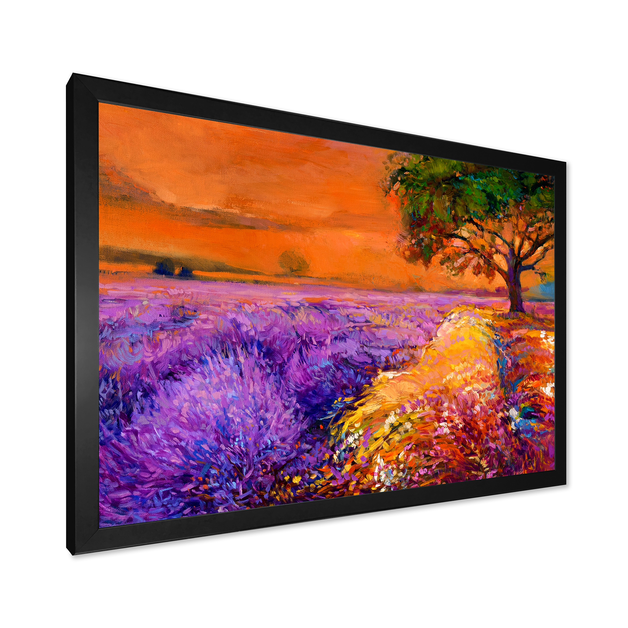 Designart 'An Orange Sunset Over Purple Lavender Fields II' Farmhouse Framed Art Print