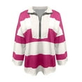 thumbnail image 6 of Ecqkame Half Zip Sweatshirt for Women Oversized Striped Color Block Shirts Casual V Neck Long Sleeve Pullover Fall Tops Hot Pink XXL, 6 of 6