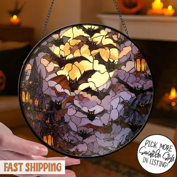 Witcher Castle Stained Glass Suncatcher For Halloween Decor, Window Hanging Decor Gift Halloween Suncatcher Ornament, Spooky Season Gift