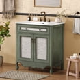 thumbnail image 4 of 30" Antique Green and Blue Bathroom Vanity with Rectangle Ceramic Sink, Vintage Vanity Cabinet with Tip-Out Tray/Flip-Out Drawer, Antique Handles & Rubber Wood Legs for Farmhouse Bathroom Storage, 4 of 9