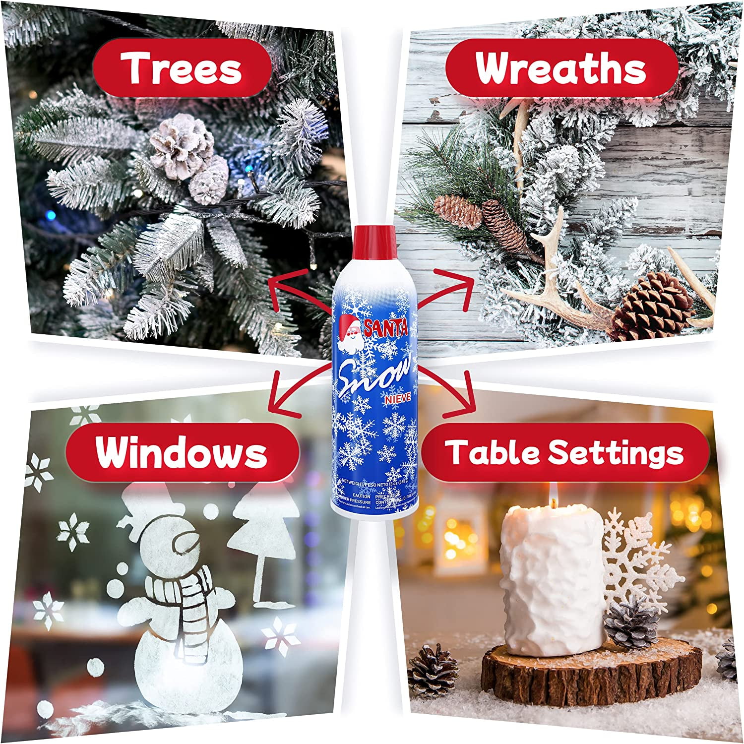 Prextex Christmas Artificial Snow Spray - Aerosol Decoration Tree Holiday -  Winter Fake Crafts - Winter Party Snow Nieve (Pack of Two, 13 OZ Bottles)