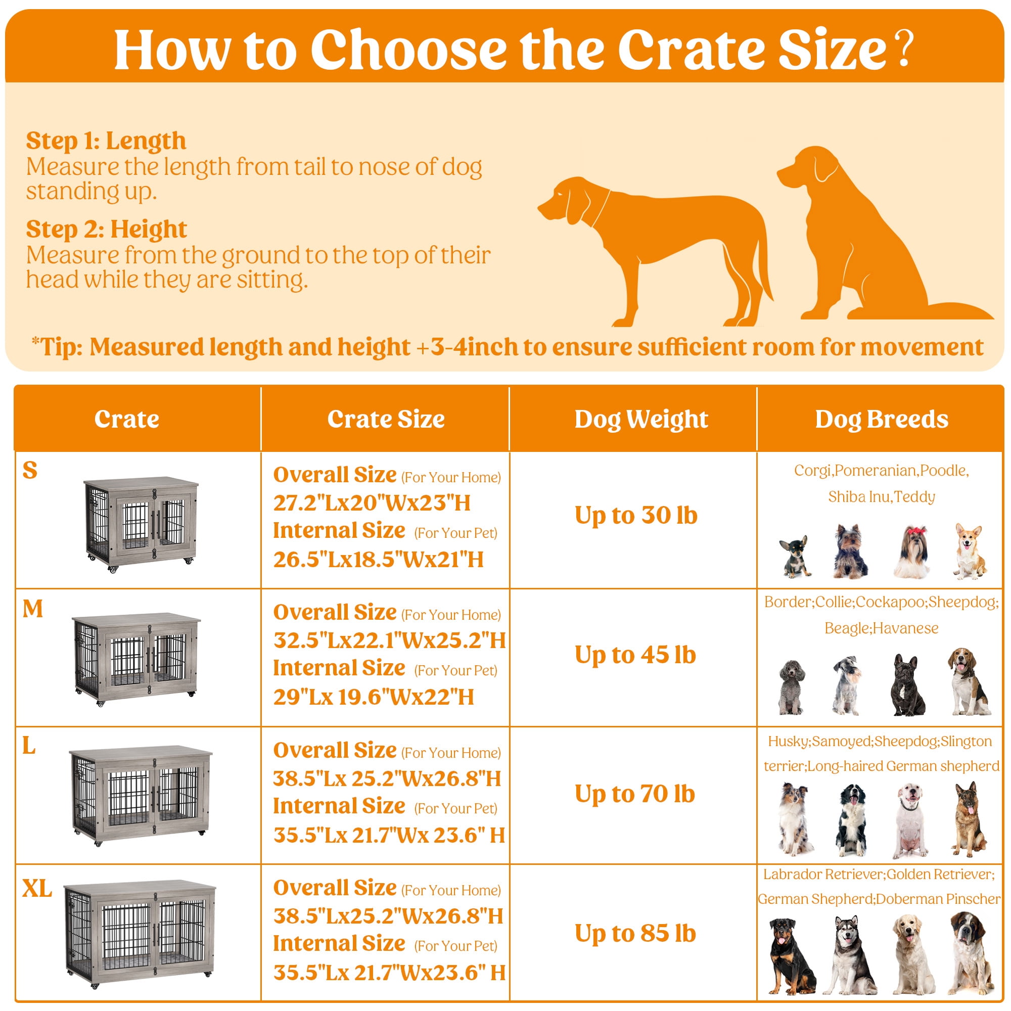 GIKPAL 32 Inch Pet Kennel with Soft Pads 2 Door Heavy Duty Indoor Wooden Dog Crate on Wheels up to 45 lbs Walmart