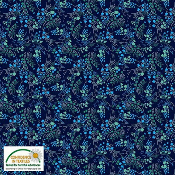 Stof Fillippa's Line Flower Wreaths Navy Cotton Fabric By The Yard