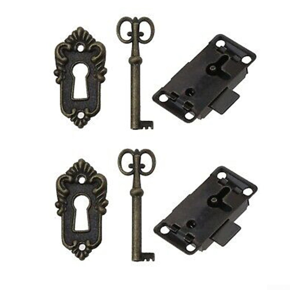 2X Zinc Alloy Vintage Padlock Lock w/ Keys Screws for Cabinet Home Decor 