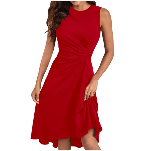 Elvqul Womens Sleeveless Dress Mini Dresses Pullover Red Crewneck Summer Flowy Cami Dresses for Juniors 2026