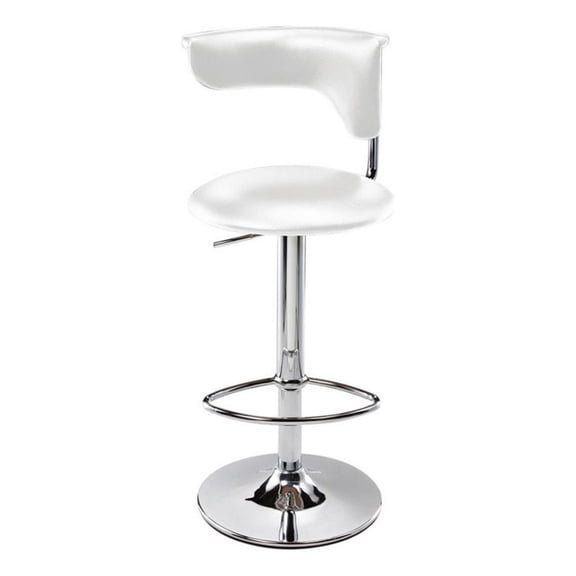 Benjara Flax 22-32" Adjustable Counter Height Stool- Vegan Faux Leather- White