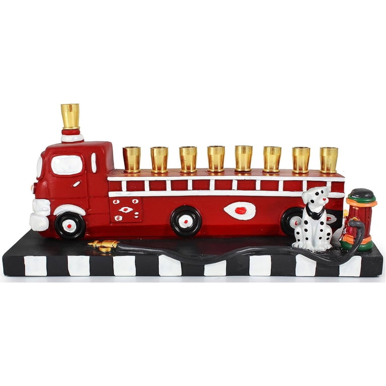 Red Fire Truck Menorah with Dalmatian and Hydrant photo 7