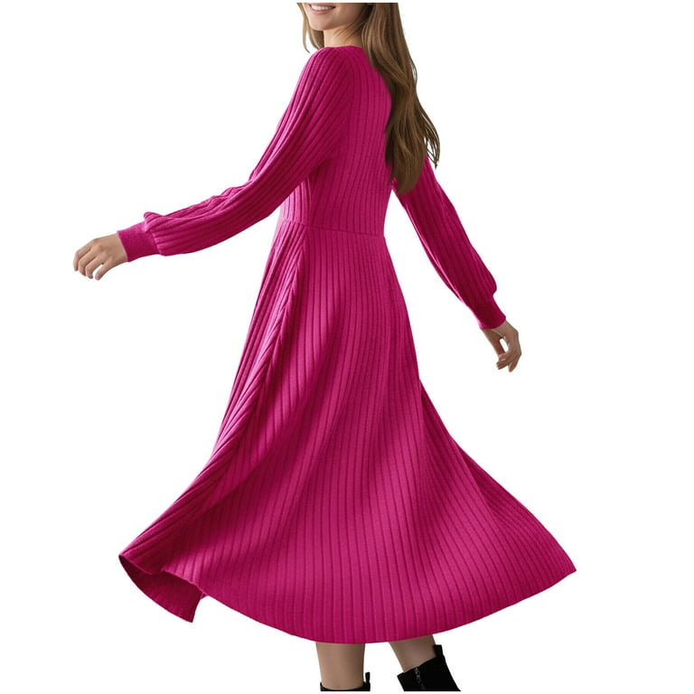 workwear long sleeve maxi dress Xuniizn Long Sleeve Dresses for Women Solid Crewneck Casual Slim Maxi Winter Dress Stretchy Soft Comfortable Rib Knitted Workwear Dress, S-2xl,