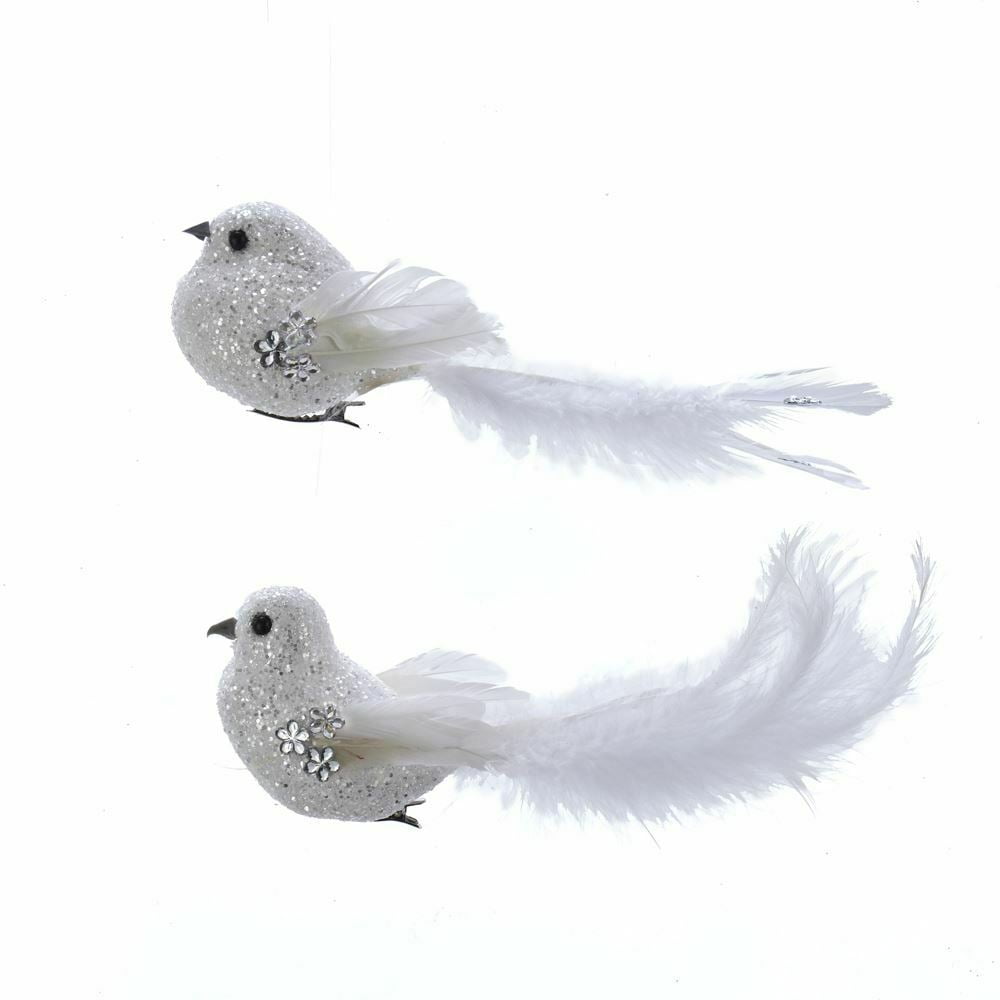 Set of 2 WHITE BIRD ClipOn Christmas Ornaments, by Kurt Adler