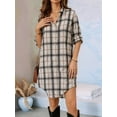 thumbnail image 3 of Women Lapel Plaid Long Sleeve Loose Button Down Shirt Dress White S, 3 of 9