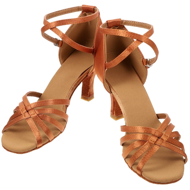 1 par de zapatos de tacón alto Correa anudada Tacones altos Zapatos de baile latino para dama - Tamaño 37 (dorado)