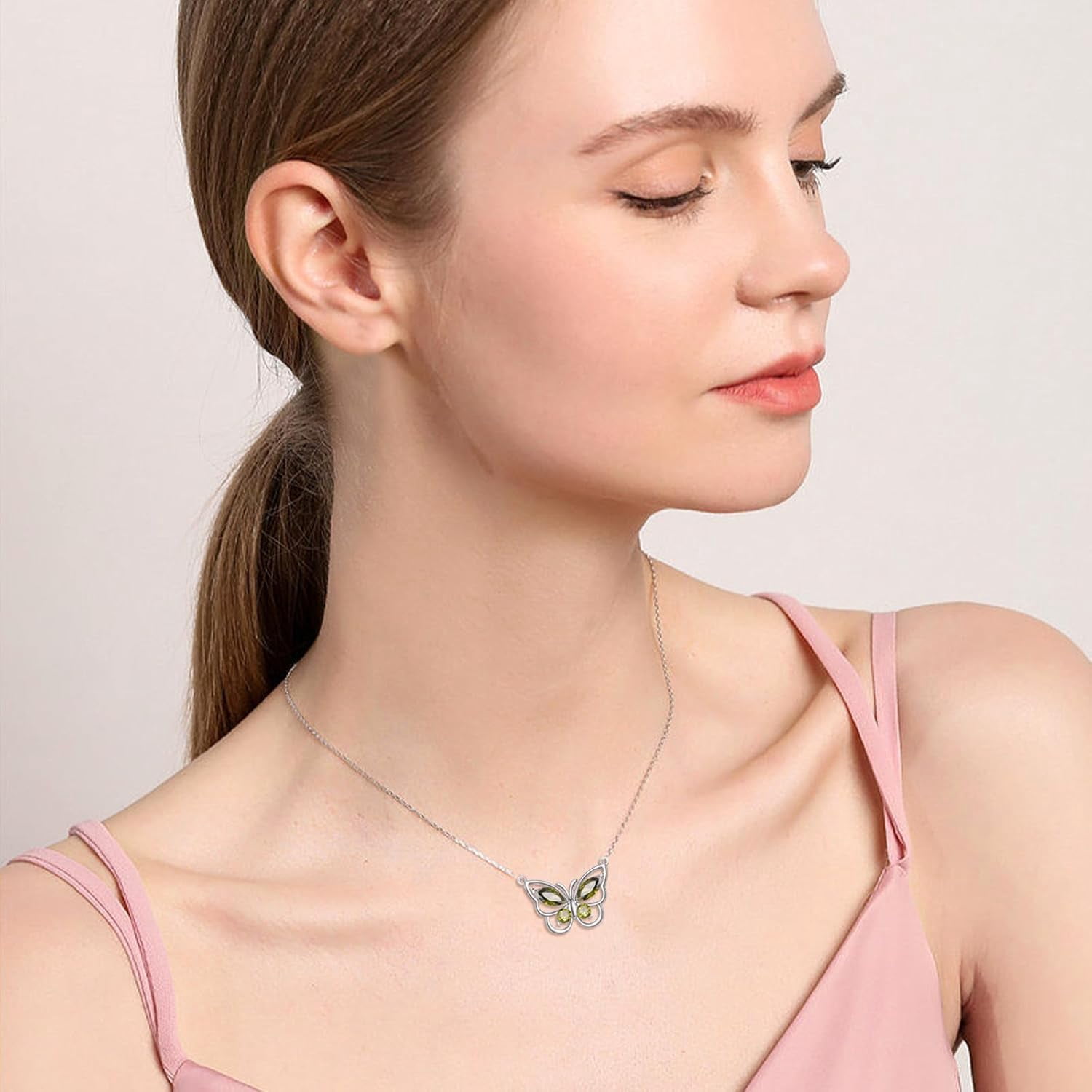 Butterfly Necklace for Women 925 Sterling Silver Crystal Butterfly Pendant Birthstone Amethyst Jewelry Gift