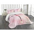 thumbnail image 3 of Ambesonne Girls Quilted Bedspread Set 3 Pcs, Ballerina Silhouette, King Size, Pink Umber and Pale Pink, 3 of 5