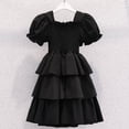 thumbnail image 5 of Virmaxy Summer Solid Color Square Neck Puff Sleeve Tiered Dress with Smocked Bodice Ruffle Hem A Line Princess Gown for Party and Daily Wear, 5-13y, 5 of 8