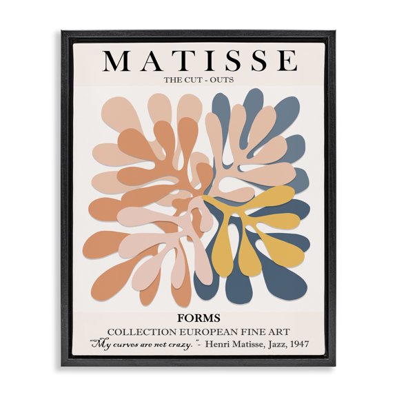 Stupell Industries Mid-Century Classical Matisse Cut Out Forms Black Floating Frame Canvas Art, 17 x 21, by Ros Ruseva