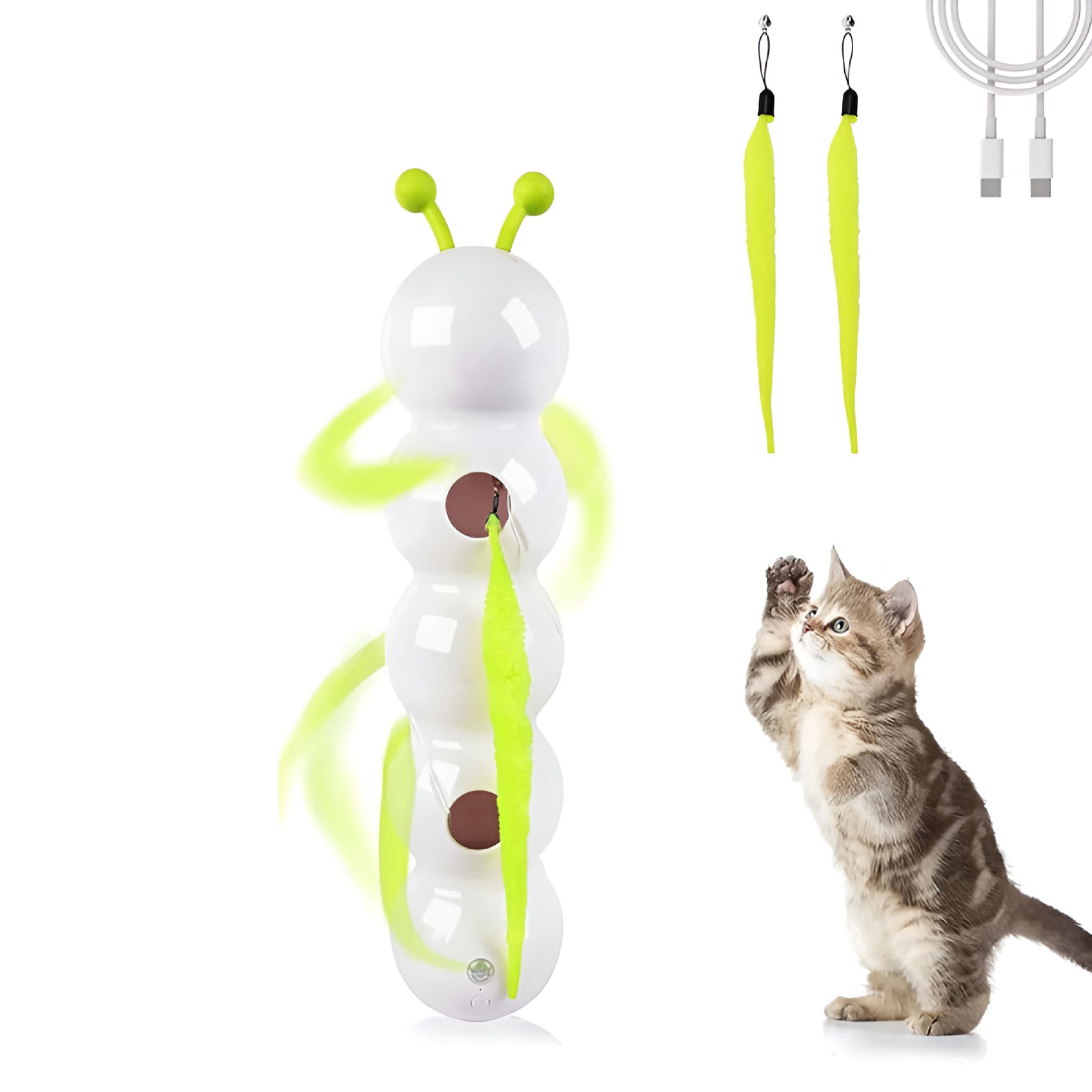 BESTSKY 2026 New Smart Motion Cat Toy with Worm Design for Indoor Cats,Wall&Window Mounted Cat Toys for Hunting,Jumping,Interactive Play,Realistic Wiggle Motion,Promotes Exercise&Mental Stimulation