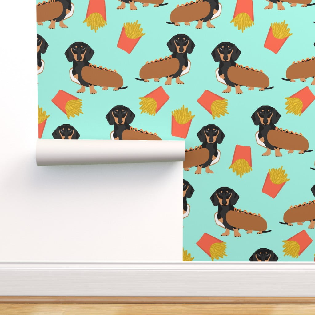 Commercial Grade Wallpaper Swatch - Dachshund Hot Dogs Fries Food Funny  Costume Cute Wiener Pet Puppy Traditional Wallpaper by Spoonflower -  