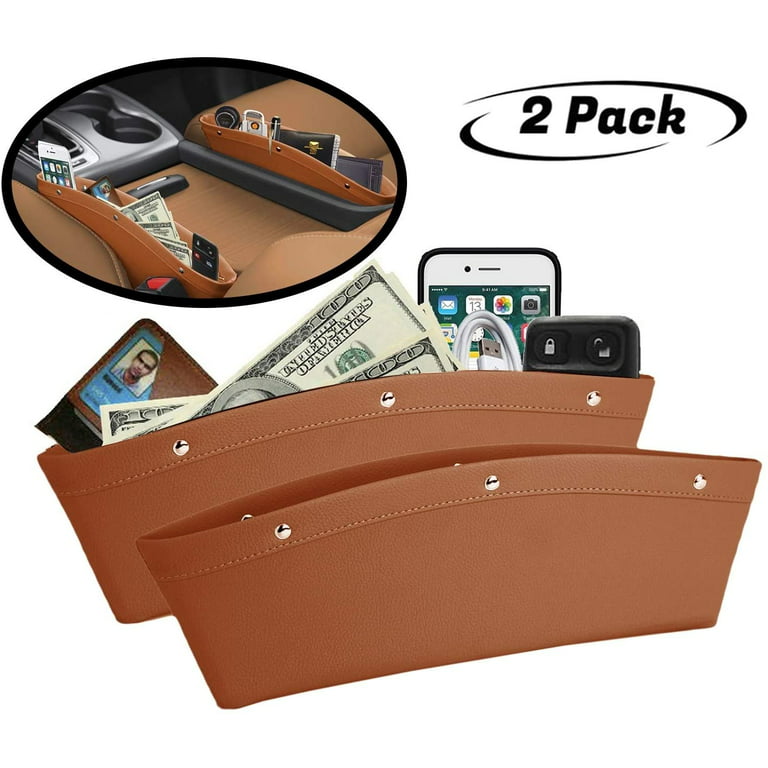 Car Seat Gap Filler, 2 Pack Between Seat Storage, Camel Brown PU Leather  Side of Center Console Car Pocket Organizer for Phone, Coins and Keys,  Multifunction Crevice Caddy Catcher 