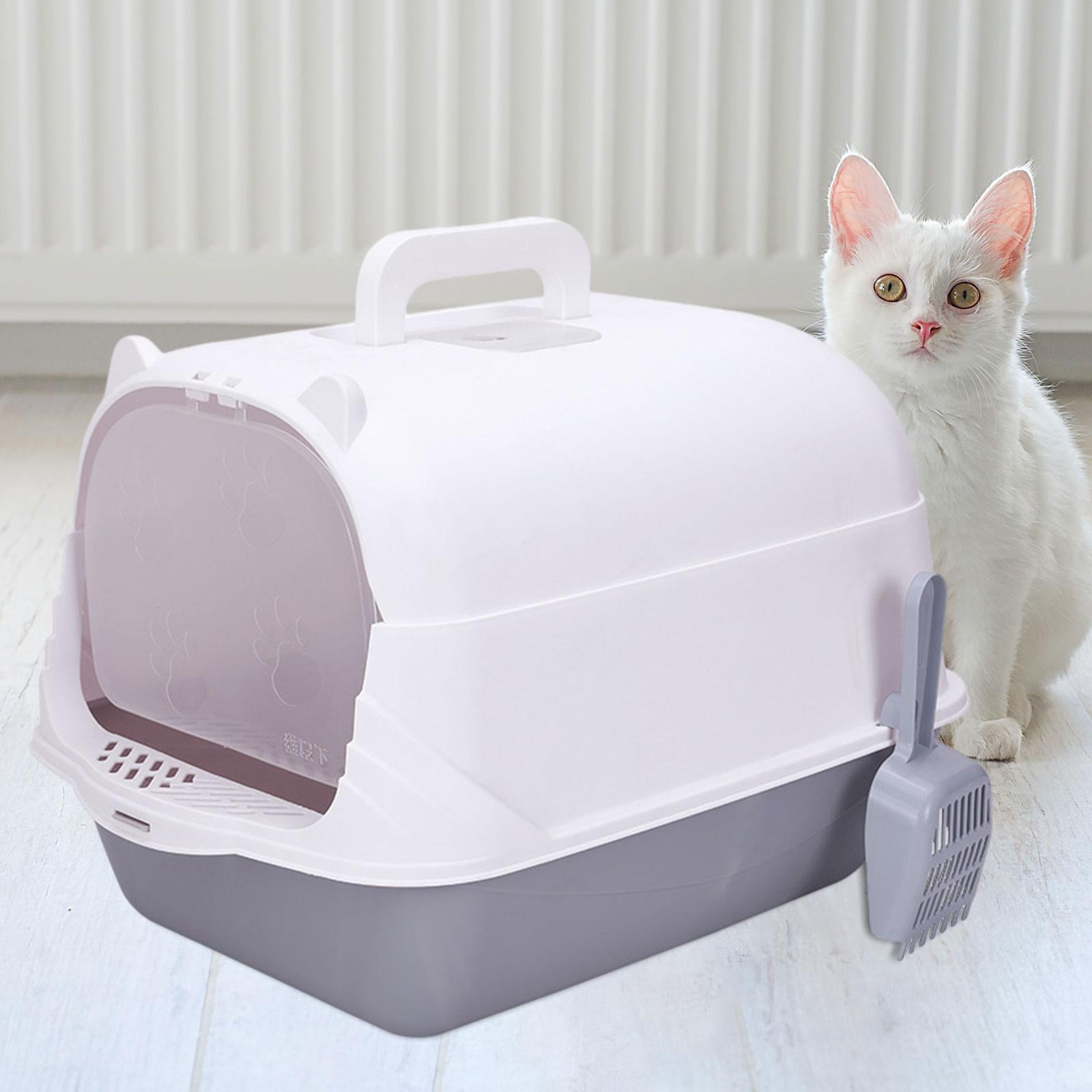 Stgfyxgs Cat with Lid Enclosed and Covered Cat Toilet Anti Splashing Easy to Clean Kitten Potty Enclosed Gray and White