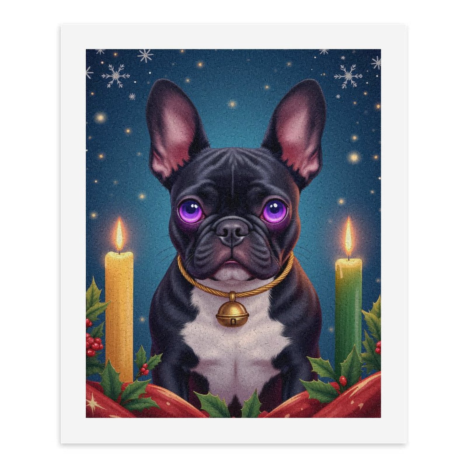 Paint By Numbers Kit for Adults Beginner - DIY Frenchie Christmas Candle Glow Canvas Painting Kits for Adults, Frameless Paint By Number for Adults for Home Wall Decor 16x20 Inch