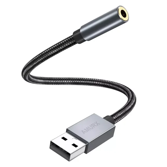 Amurx USB to 3.5mm Jack Audio Adapter, 2 in 1 USB A External Sound Card, 3.5mm Aux to USB DAC Chip Sound Adapter Support Headphone TRRS Jack for PC PS5 PS4 Windows Laptop Desktop MacBook
