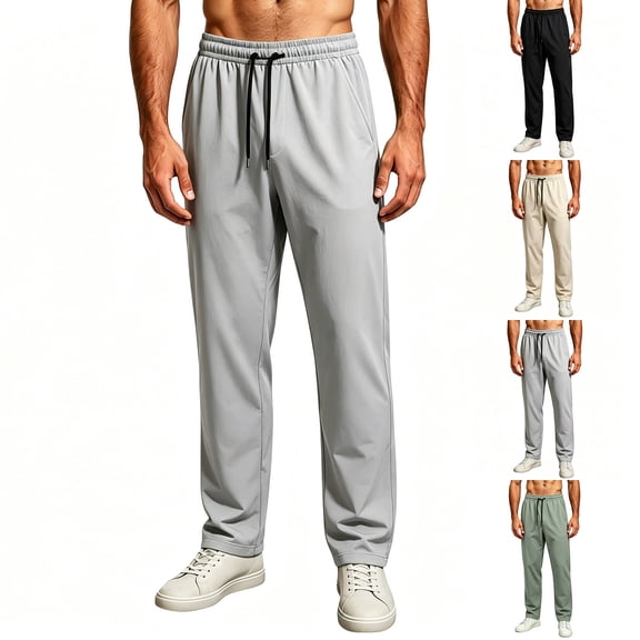 ZORYEVY Winter Mens Pants Quick Dry Casual Plus Size Straight Leg Trousers for Men Elastic Waist Drawstring Lightweight Solid Pants with Pockets
