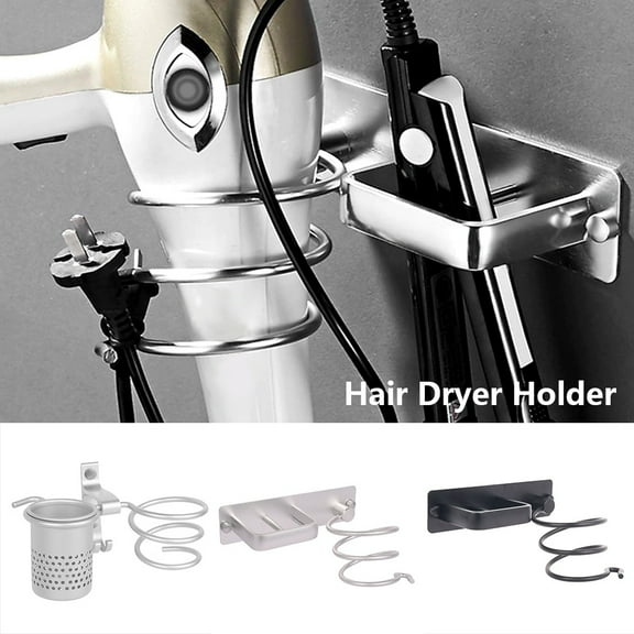 HOTBEST Wall Mounted Hair Dryer Aluminum Straightener Holder Shelf Bathroom Hair Care & Styling Tool Organizer Storage Basket Rack for Home Salon