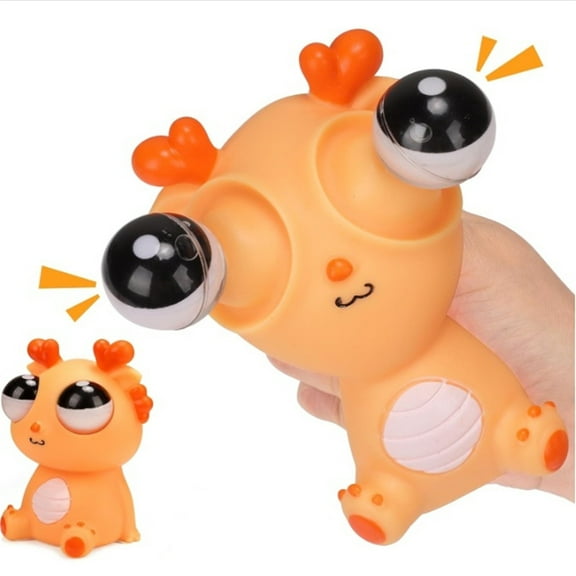 Mythical Dragon Eye Popping Squeeze Toy, Funny Stress Management Figurine, Soft Plastic Sensory Fidget for Focus, Hand Therapy, and Desktop Decoration Saffron