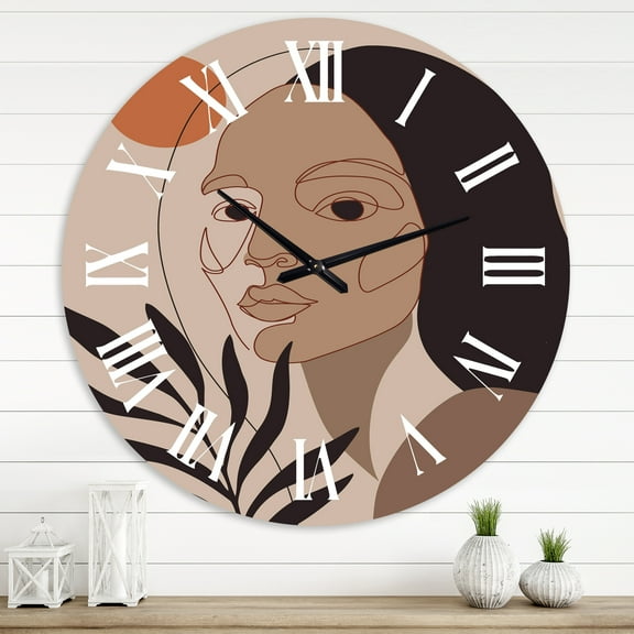 Designart 'Retro Minimal Portrait Of Young Woman' Modern Wall Clock