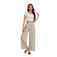 thumbnail image 6 of TEMOFON Linen Pants Women Wide Leg Casual Palazzo Pant Summer Baggy Flowy Khaki Vacation Pants with Pockets S, 6 of 7