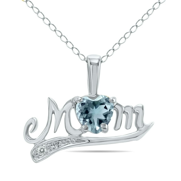 SZUL Women's Aquamarine and Diamond MOM Pendant 10K White Gold