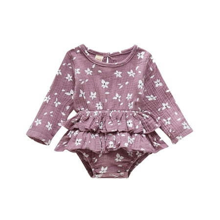 

Honeeladyy Winter Infant Baby Girls Long Sleeve Ruffles Floral Print Bodysuit Romper Clothes Purple Sales Online